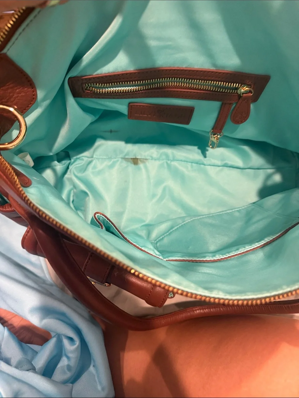 Brown Leather Diaper/backpack Handbag with Dual Front Pockets Lily Jade